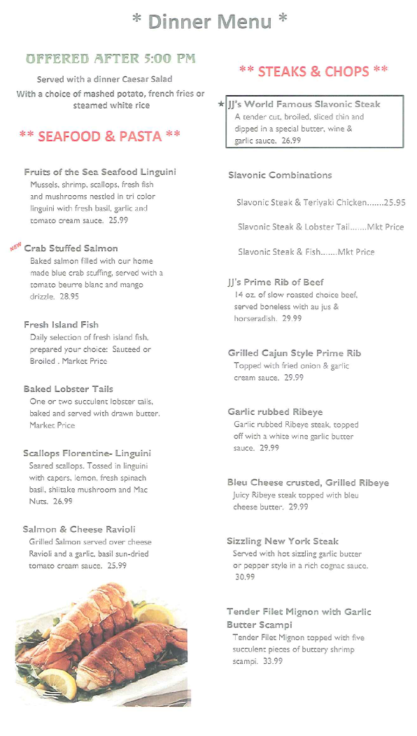 JJs Broiler Dinner Menu Anchor Cove Lihue Kauai