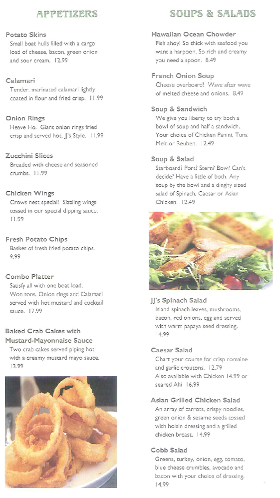 JJ's Brolier Menu - Nawiliwili Kauai Hawaii